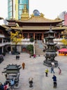 Mahavira Hall, iron pagoda, incense burner and prayers in Jing`an Temple, a Buddhist temple