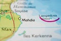 Mahdia Tunisia marked on close map view.. Royalty Free Stock Photo