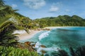 Mahe Island, Seychelles. Holiday vocation on the beautiful exotic Anse intendance tropical beach. Ocean wave rolling Royalty Free Stock Photo
