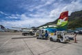 MAHE, SEYCHELLES - OCTOBER 4, 2018: Air Seychelles Plane at Mahe airport in Seychelles. Air Seychelles operates 160 domestic