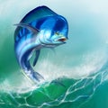 Mahi mahi or dolphin fish on white. Mahi mahi blue fish Royalty Free Stock Photo