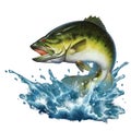 Bass fish jumping out of the water illustration isolate realism.