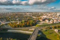 Mahiliou, Belarus. Mogilev Cityscape With Famous Landmark - 17th-century Town Hall. Aerial View Of Skyline In Autumn Day