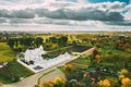 Mahiliou, Belarus. Mogilev Cityscape With Famous Landmark St. Nicholas Monastery. Aerial View Of Skyline In Autumn Day