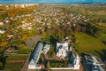 Mahiliou, Belarus. Mogilev Cityscape With Famous Landmark St. Nicholas Monastery. Aerial View Of Skyline In Autumn Day