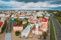 Mahiliou, Belarus. Mogilev Cityscape With Famous Landmark - 17th-century Town Hall. Aerial View Of Skyline In Autumn Day