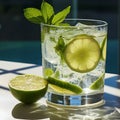 Mahito Cocktail with Lime, Ice, and Mint on Light Background - Refreshing Drink Royalty Free Stock Photo