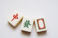 Tiles for mahjong. red, white, green.