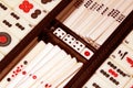 Mahjong Or mah-jongg Game Pieces and Dice Close Up Royalty Free Stock Photo