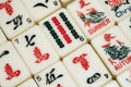 Mahjong Or mah-jongg Game Pieces and Dice Close Up Royalty Free Stock Photo