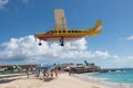 Maho Beach, Sint Maarten - 20th of October 2016: Low Flying Plan Royalty Free Stock Photo