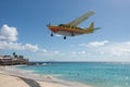 Maho Beach, Sint Maarten - 20th of October 2016: Low Flying Plan Royalty Free Stock Photo