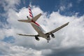 Maho Beach, Sint Maarten - 20th of October 2016: Low Flying Plan Royalty Free Stock Photo