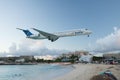 Maho Beach, Sint Maarten - 20th of October 2016: Low Flying Plan Royalty Free Stock Photo