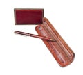 Mahogany ball pen in an opened wooden case Royalty Free Stock Photo