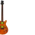 Mahogany electric guitar on the left side of white background, with plenty of copy space. Royalty Free Stock Photo