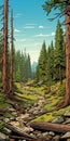 Mahogany Forest: Vibrant Comic Book Art Of Rocky Mountains Royalty Free Stock Photo