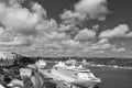 Mahon, Spain - April 06, 2010: passenger ship in sea port. Cruise liner in sea harbor. Cruising for pleasure. Travelling