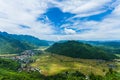 View of Mai Chau Township with paddy rice field in Northern Vietnam. Royalty Free Stock Photo