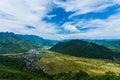 View of Mai Chau Township with paddy rice field in Northern Vietnam. Royalty Free Stock Photo