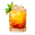 Mai Tai cocktail in a classic tiki glass with crushed ice and a fresh mint Royalty Free Stock Photo