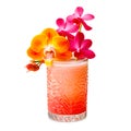 Mai Tai cocktail in a classic tiki glass with crushed ice and orchids flowers Royalty Free Stock Photo