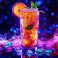 Mai Tai Cocktail Cocktail on Neon Background, Tropical Mocktail, Maitai Beach Party Coctail