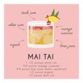 Mai Tai Cocktail garnish with pineapple slice and cherry. Classic alcoholic beverage recipe with ingredients. Summer Royalty Free Stock Photo