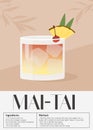 Mai Tai Cocktail garnished with pineapple slice and cherry. Classic alcoholic beverage recipe. Summer aperitif poster Royalty Free Stock Photo