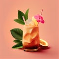 Mai Tai Cocktail on Pink Background, Tropical Coctail, Maitai Drink, Abstract Generative AI Illustration Royalty Free Stock Photo