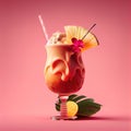 Mai Tai Cocktail on Pink Background, Tropical Coctail, Maitai Drink, Abstract Generative AI Illustration Royalty Free Stock Photo