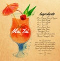 Mai Tai cocktails watercolor kraft