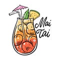 Mai Tai Summer cocktail. Flat style. Colorful cartoon vector illustration. Isolated on white background Royalty Free Stock Photo