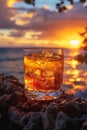 Mai Tai at a sunset luau on a Hawaiian beach Royalty Free Stock Photo