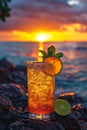 Mai Tai at a sunset luau on a Hawaiian beach Royalty Free Stock Photo