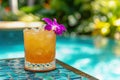Mai Taio cocktail by the pool, copy space Royalty Free Stock Photo