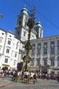 Maypole installation in Linz on the danube Upper Austria