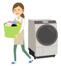 Woman in apron doing laundry