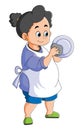 The maid is cleaning and drying the dishes with the cloth Royalty Free Stock Photo