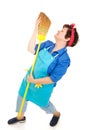 Maid Dancing with Broom Royalty Free Stock Photo