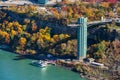 Maid of the Mist USA Boat Tour. Niagara Falls Observation Tower. Autumn foliage season. Royalty Free Stock Photo