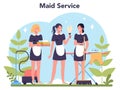 Maid service, cleaning service, apartment cleaning. Woman