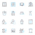 Maid service linear icons set. Cleaning, Housekeeping, Dusting, Sweeping, Mopping, Vacuuming, Tidying line vector and