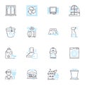 Maid service linear icons set. Cleaning, Housekeeping, Dusting, Sweeping, Mopping, Vacuuming, Tidying line vector and