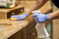 Maid in uniform during cleaning the hotel bathroom