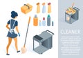 Maid in Uniform with Cleaning Trolley Cartoon