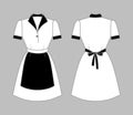 Maid uniform front and back view. White women clothing with a black apron, collar and cuffs. Vector illustration. Royalty Free Stock Photo