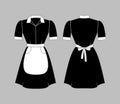 Maid uniform women clothing is black with a white apron, collar and cuffs. Front and rear view. Vector illustration. Royalty Free Stock Photo