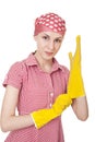 Maid woman is ready for cleaning Royalty Free Stock Photo