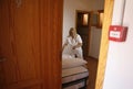 Hotel maid working in a hotel room in mallorca